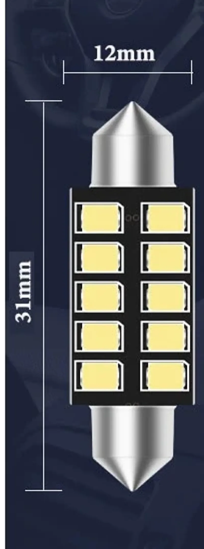 Комплект от 2 броя LED Лед Диодни Крушки 8 SMD 31мм 12V Бяла Светлина в блистер - 6