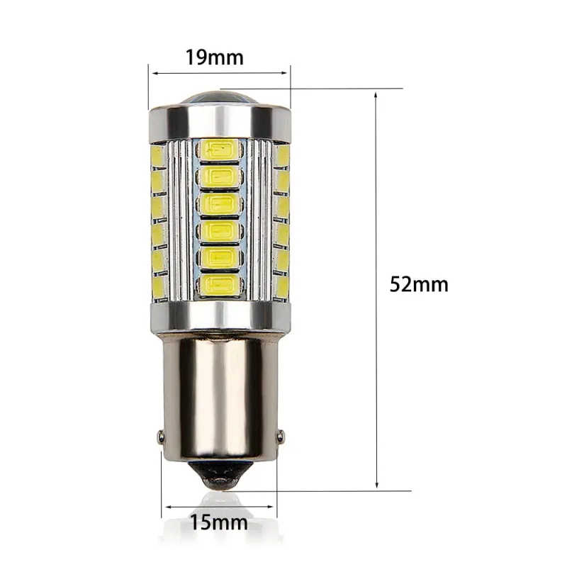 LED Лед Крушки, 33 SMD, С Лупа, BA15S 1156 (P21W), BAU15S 1156 (PY21W), 12V, Бяла, Оранжева, Червена Светлина - 1