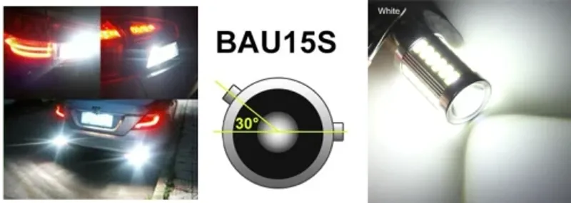LED Лед Крушки, 33 SMD, С Лупа, BAU15S 1156 (PY21W), 12V, Бяла Светлина - 0