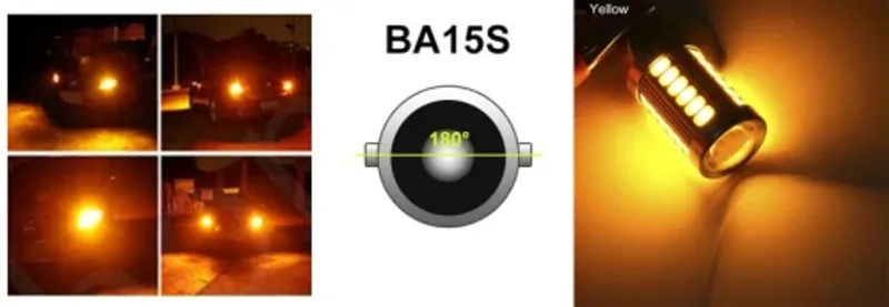 LED Лед Крушки, 33 SMD, С Лупа, BA15S 1156 (P21W), 12V, Оранжева Светлина - 0