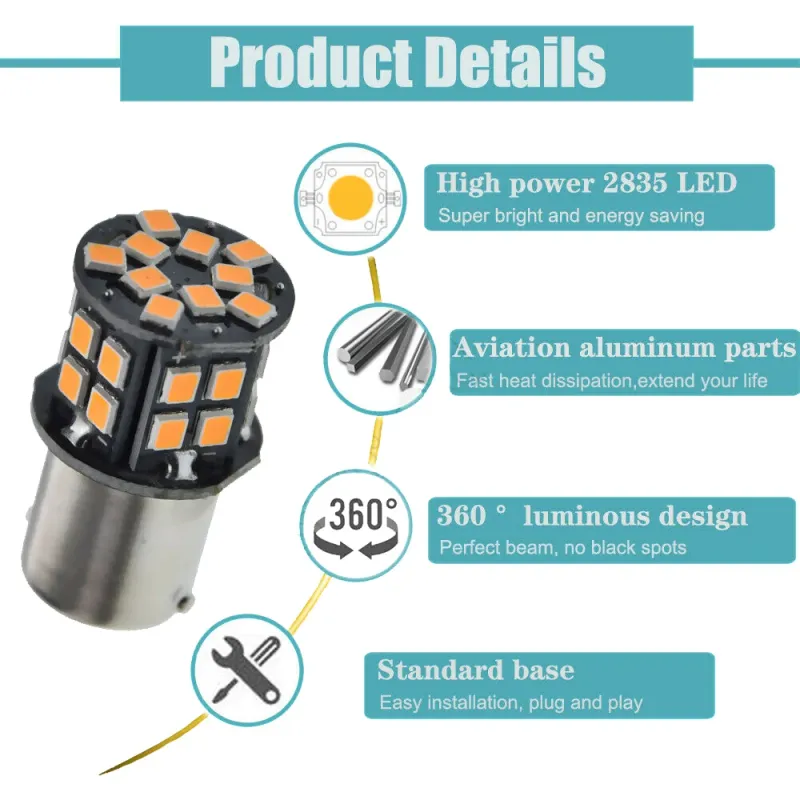 LED Лед Крушки, 30 SMD, BA15S 1156 (P21W), BAU15S 1156 (PY21W), 12V - 24V, Бяла, Оранжева, Червена, Синя Светлина Canbus - 4