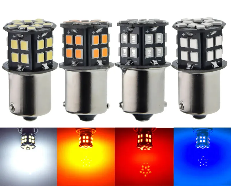 LED Лед Крушки, 30 SMD, BA15S 1156 (P21W), BAU15S 1156 (PY21W), 12V - 24V, Бяла, Оранжева, Червена, Синя Светлина Canbus - 0