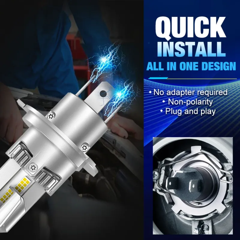 Комплект от 2 броя Умалени Мини Лед Led Диодни Крушки E4P H4 Х4 12V 50W 15000lm Canbus за Автомобил Мотоциклет Трактор Камион Бус и др. - 7