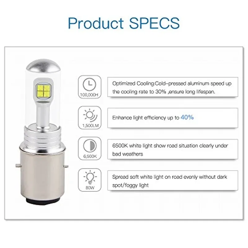 Комплект от 2 броя ЛЕД LED крушки за фарове H4 Х4 HS1 12V-24V Бели 6000k - 7