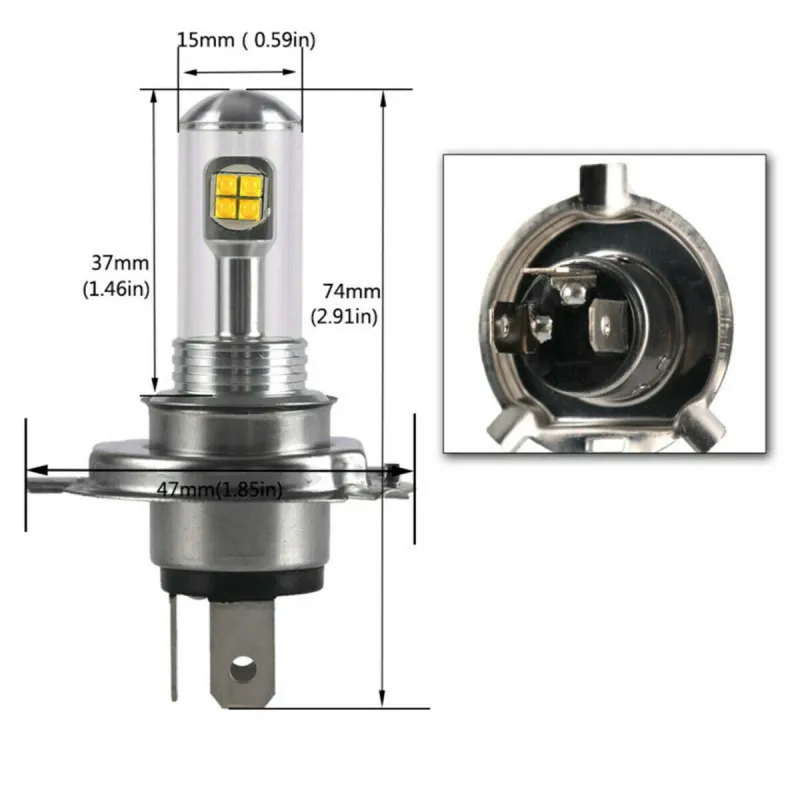 Комплект от 2 броя ЛЕД LED крушки за фарове H4 Х4 HS1 12V-24V Бели 6000k - 9
