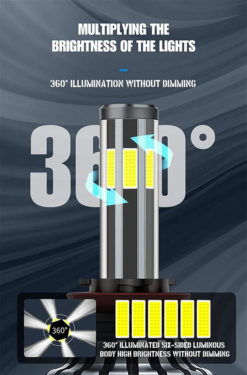 Комплект 360° градуса COB LED ЛЕД Диодни Крушки H4 Х4 12V 80W 16000lm За Фарове Canbus без Грешки къси/дълги - 6