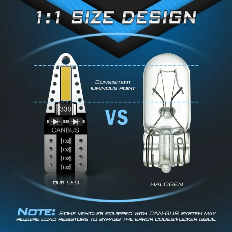 LED Лед Диодни Крушки За Габарит, Т10 W5W, Canbus, 12V, Бяла Светлина - 2