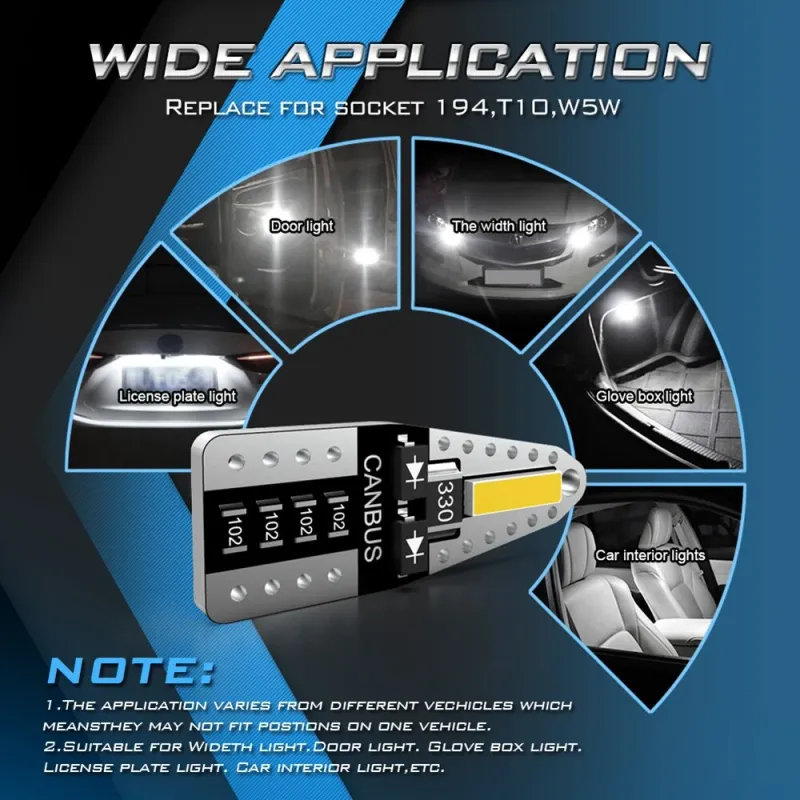 LED Лед Диодни Крушки За Габарит, Т10 W5W, Canbus, 12V, Бяла Светлина - 3