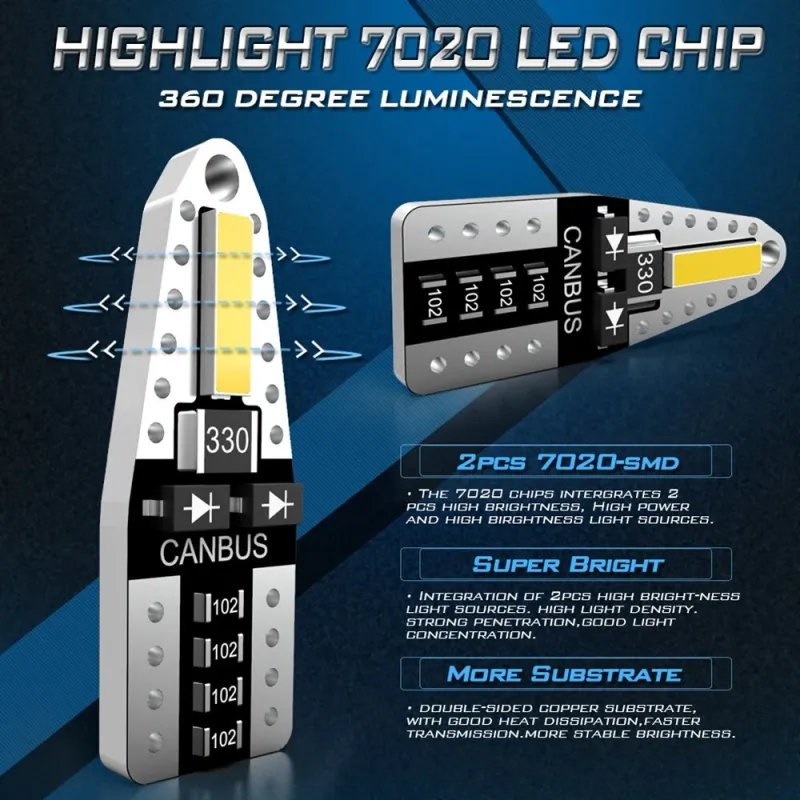 LED Лед Диодни Крушки За Габарит, Т10 W5W, Canbus, 12V, Бяла Светлина - 5