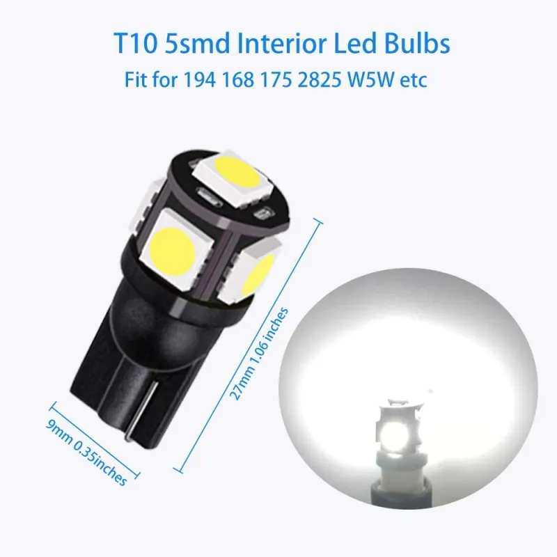LED Лед Диодни Крушки За Габарит, Т10 W5W, 5 SMD, 12V, Бяла Светлина - 1