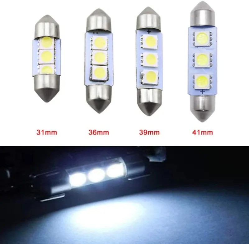 LED Лед Диодни Крушки, C5W, 3 Smd, 39mm, 12V, Бяла Светлина - 1