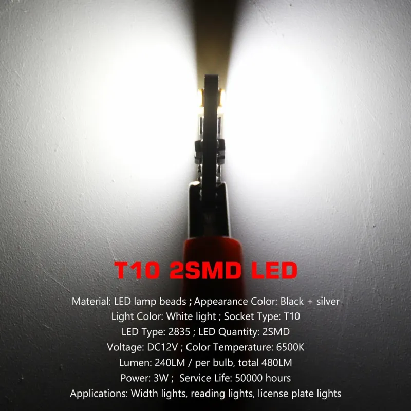 Лед Крушки За Габарит, Т10 W5W LED 2 SMD, 12V, Canbus, Бяла Светлина - 3
