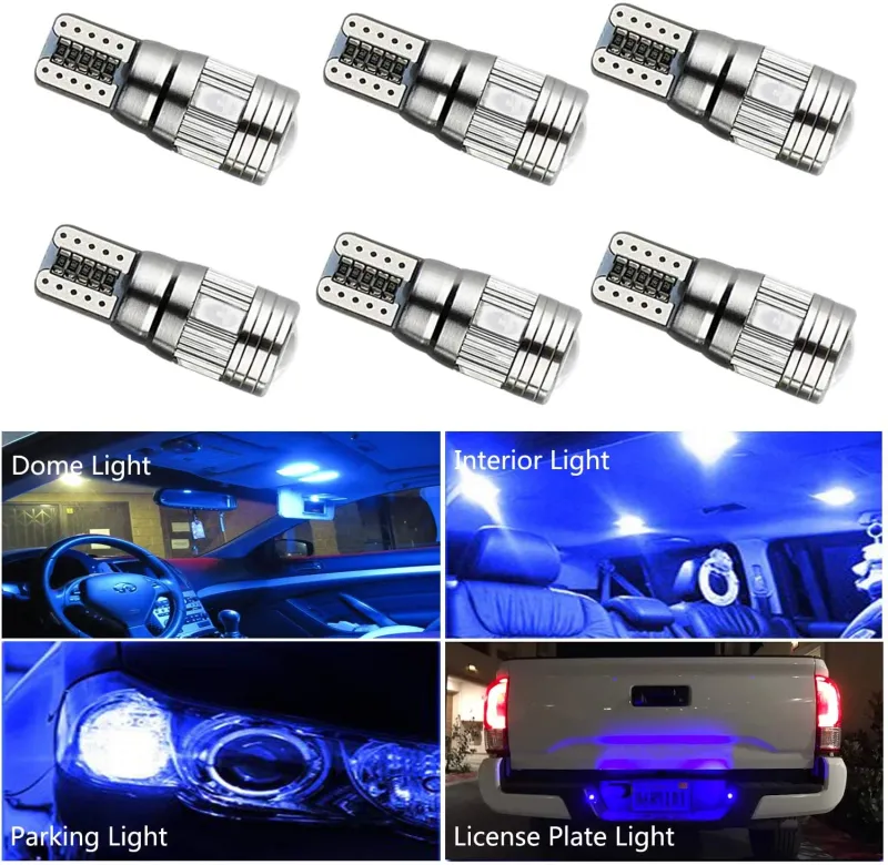 Лед Крушки За Габарит, Т10 W5W LED 6 SMD, Canbus, 12V, Синя Светлина - 0