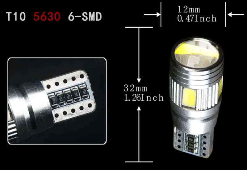 Лед LED Крушкa За Габарит, Т10 W5W LED 6 SMD, Canbus, 12V, Бяла Светлина - 4