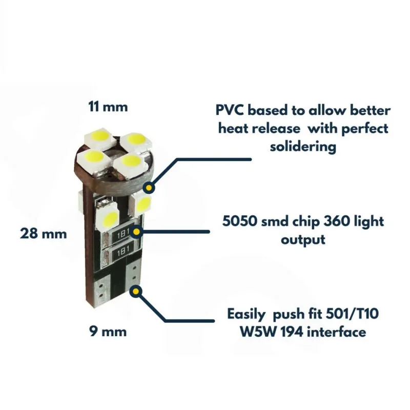 LED Лед Диодни Крушки За Габарит, Т10 W5W, 8 SMD, 12V, Canbus - Error free , Без грешки - 7