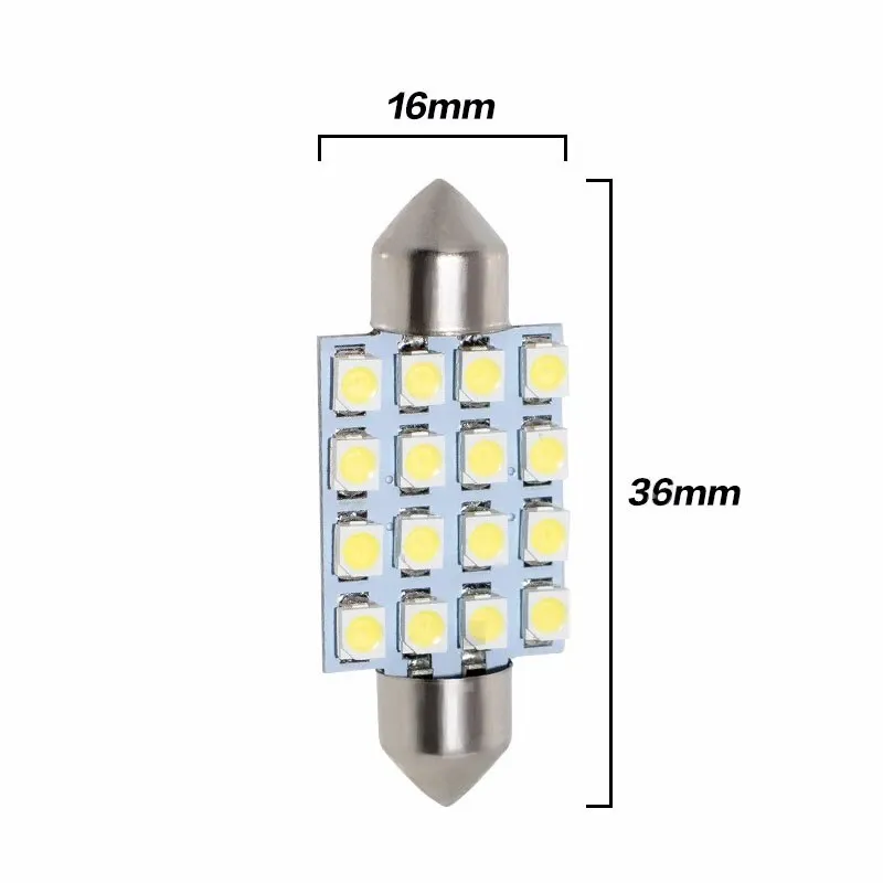 LED Лед Диодни Крушки, 16 SMD 5050 , 31мм, 36мм, 39мм, 41мм, 12V, Бяла Светлина - 12