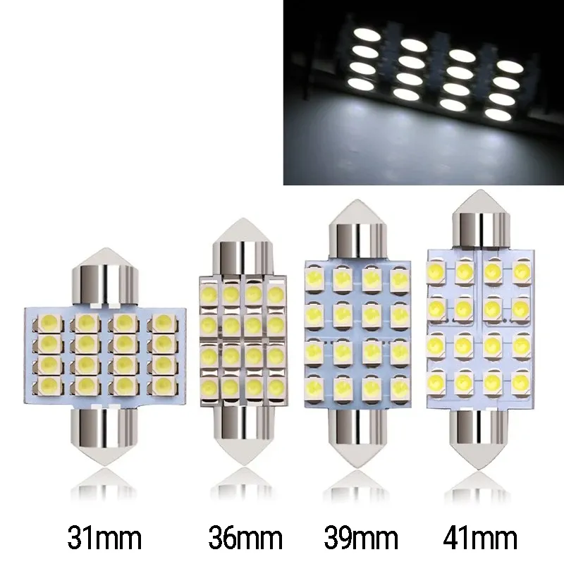 LED Лед Диодни Крушки, 16 SMD 5050 , 31мм, 36мм, 39мм, 41мм, 12V, Бяла Светлина - 13