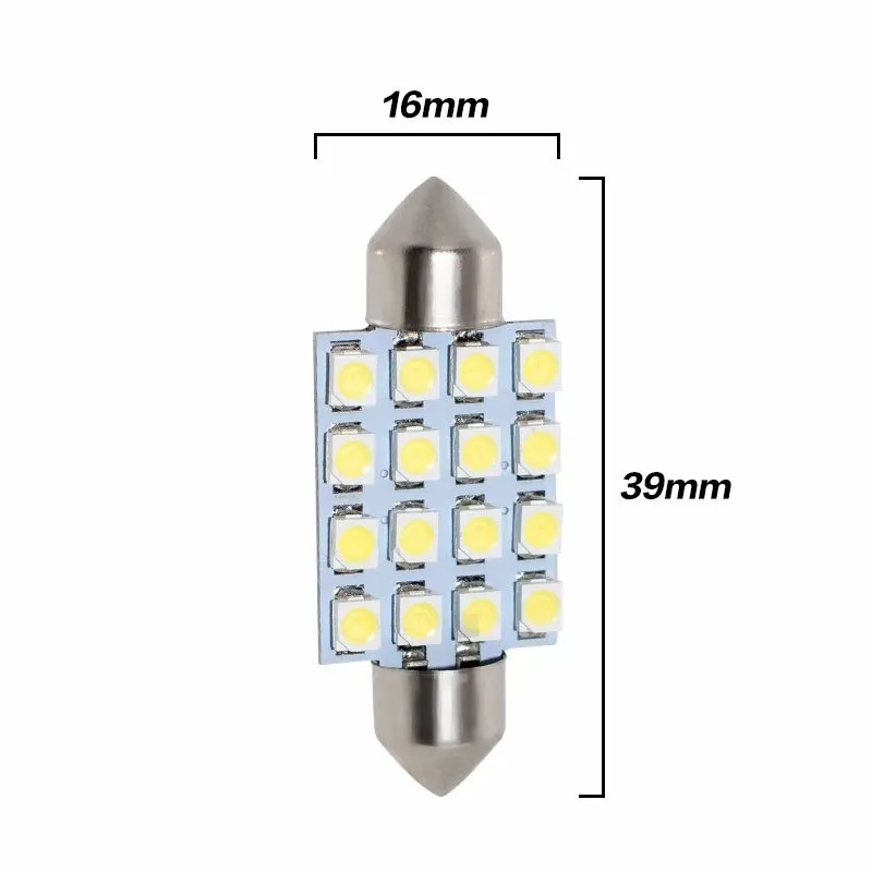 LED Лед Диодни Крушки, 16 SMD 5050 , 31мм, 36мм, 39мм, 41мм, 12V, Бяла Светлина - 9