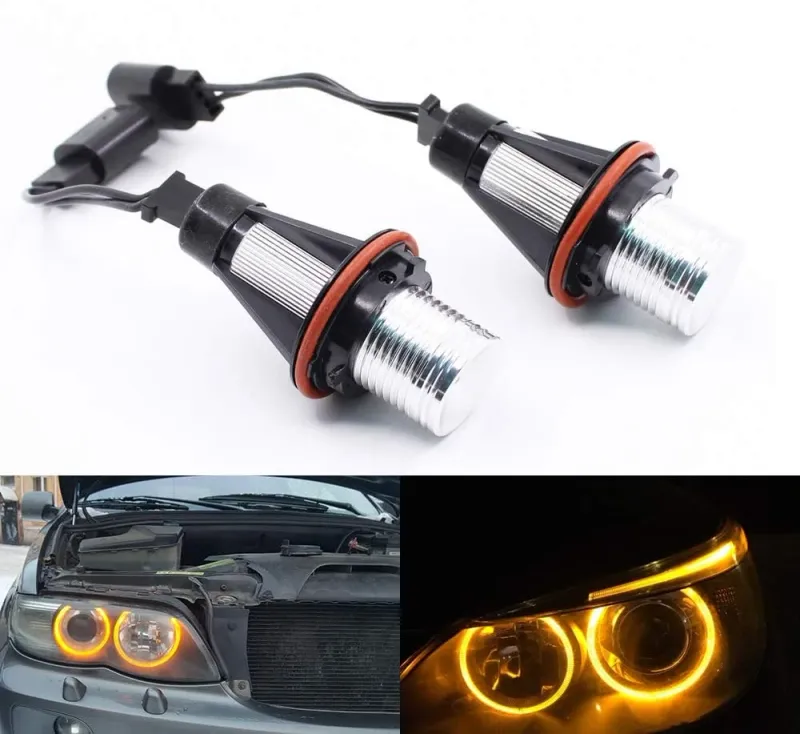 Комплект от 2 броя LED крушки Angel Eyes ангелски очи 12V-24V цвят жълт за BMW с Canbus без грешки - 1