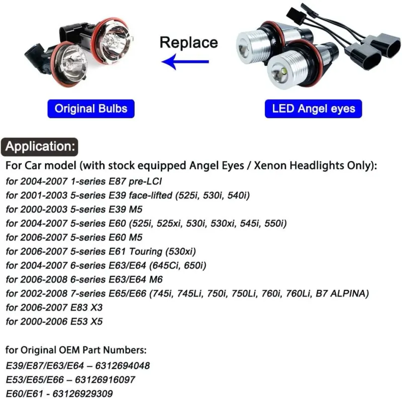Комплект от 2 броя LED крушки Angel Eyes ангелски очи 12V-24V цвят жълт за BMW с Canbus без грешки - 3