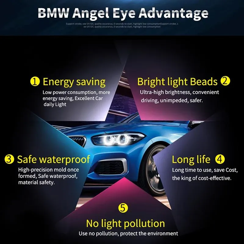 Комплект от 2 броя LED крушки Angel Eyes ангелски очи 12V-24V цвят син за BMW с Canbus без грешки - 1