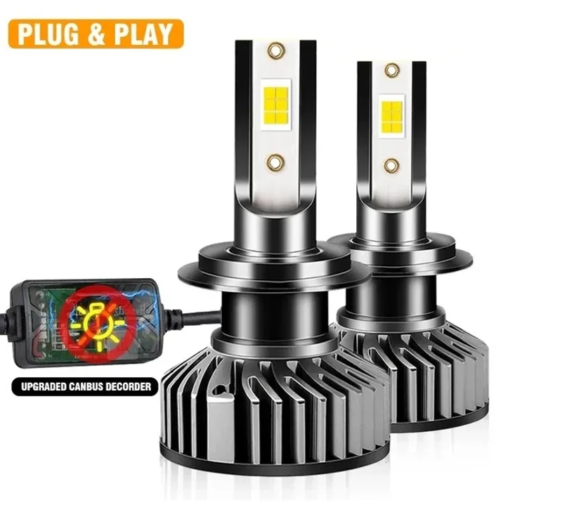 Комплект от 2бр Умалени Мини Лед Led Диодни Крушки H7 Х7 12V 50W 12000lm Mono LED +300% за Фарове Can Bus без грешки - 9