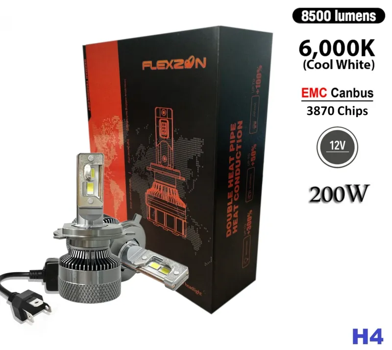 Комплект от 2 броя LED ЛЕД диодни крушки H4 Х4 12V 200W 17000lm за фарове Canbus без грешки 6000К къси/дълги - 2