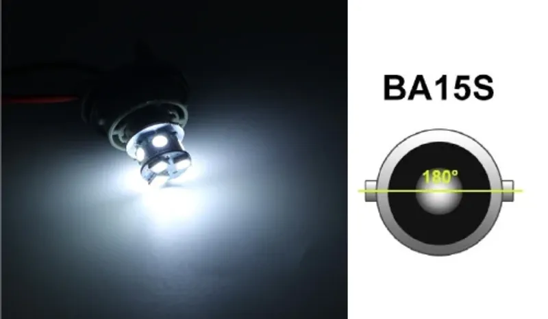 LED Лед Крушки, 22 SMD, BA15S 1156 (P21W), Срещуположни пинове (180°), Opposite, 12V, Бяла Светлина - 0
