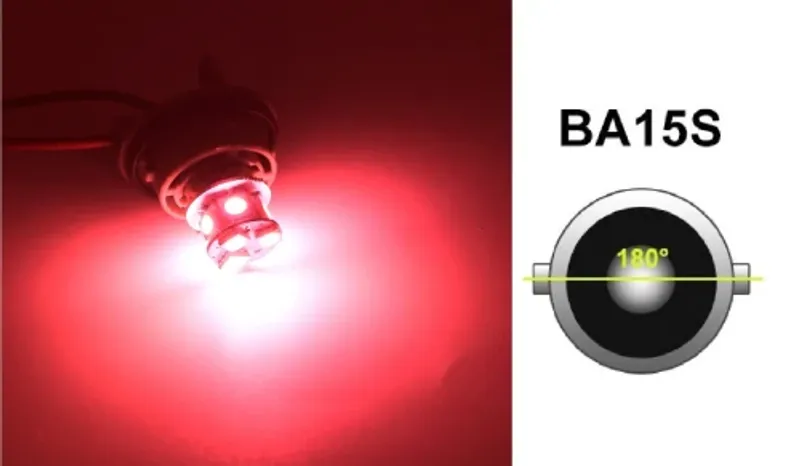 LED Лед Крушки, 22 SMD, BA15S 1156 (P21W), Срещуположни пинове (180°), Opposite, 12V, Червена Светлина - 0