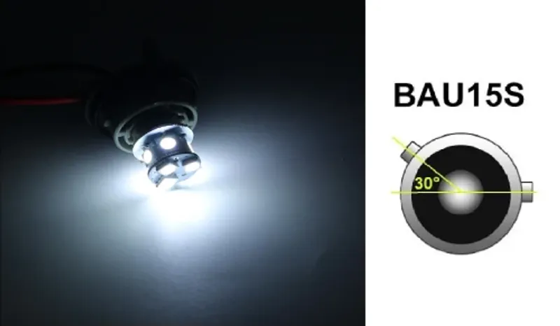 LED Лед Крушки, 22 SMD, BA15S 1156 (P21W), Асиметрични, Разминати пинове (150°) , Offset, 12V, Бяла Светлина - 0