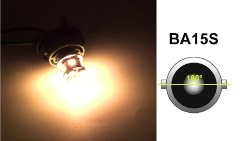 LED Лед Крушки, 22 SMD, BA15S 1156 (P21W), Срещуположни пинове (180°), Opposite, 12V, Оранжева, Жълта Светлина - 0