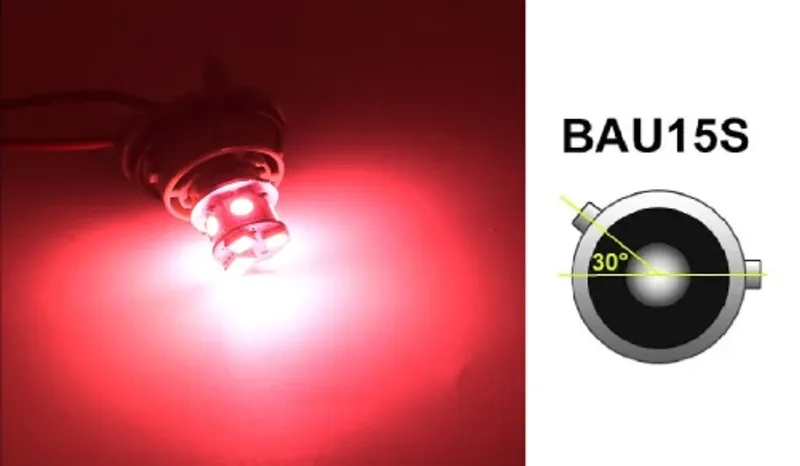 LED Лед Крушки, 22 SMD, BA15S 1156 (P21W), Асиметрични, Разминати пинове (150°) , Offset, 12V, Червена Светлина - 0