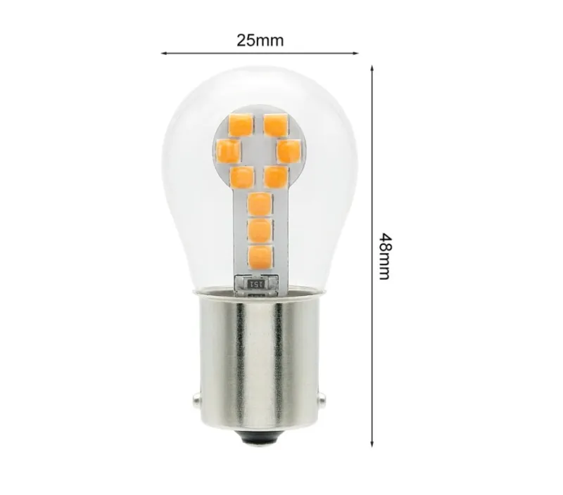 LED Лед Крушки, 18 SMD, BA15S 1156 (P21W), BAU15S 1156 (PY21W), 12V - 24V, Бяла, Оранжева, Червена, Синя Светлина - 1