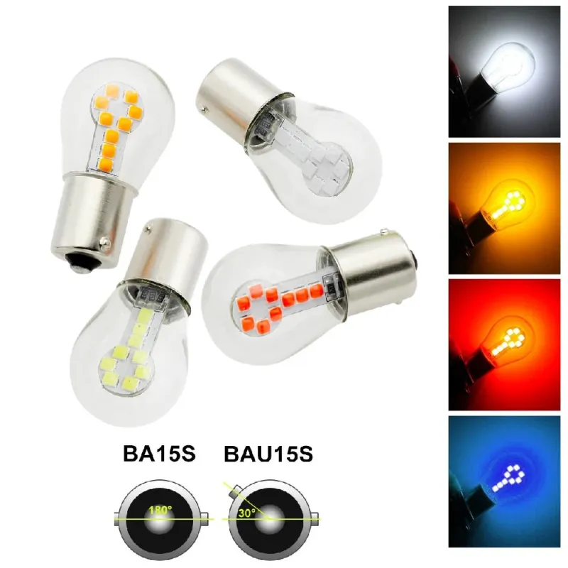 LED Лед Крушки, 18 SMD, BA15S 1156 (P21W), BAU15S 1156 (PY21W), 12V - 24V, Бяла, Оранжева, Червена, Синя Светлина - 0