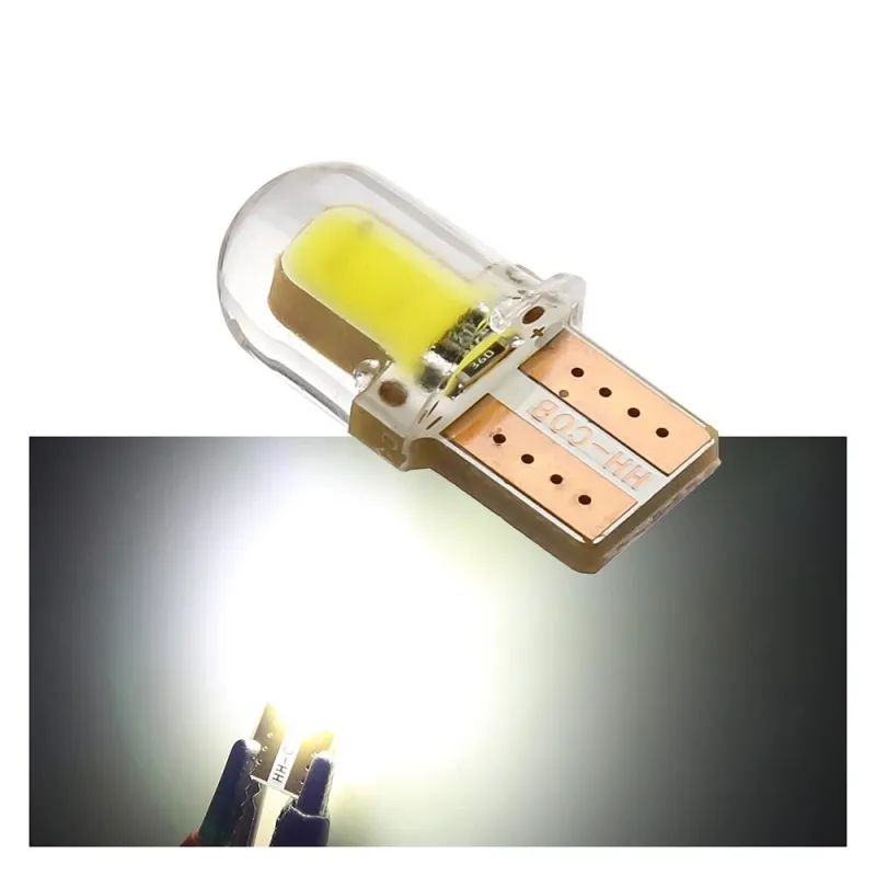 Комплект от 2 броя LED Лед Диодни Крушки За Габарит Силикон COB Т10 W5W 300lm 12V Бели в блистер - 3
