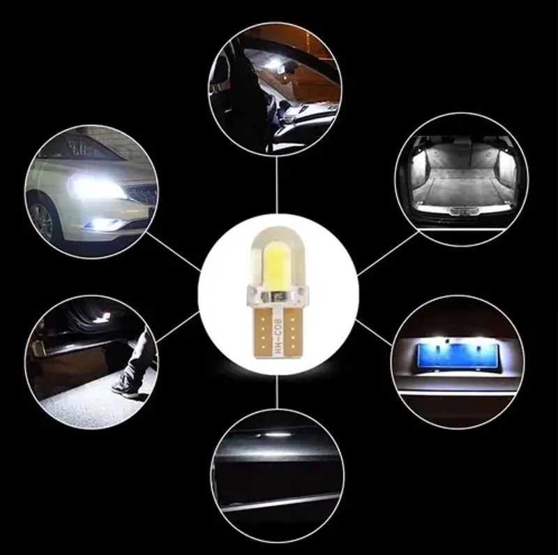 Комплект от 2 броя LED Лед Диодни Крушки За Габарит Силикон COB Т10 W5W 300lm 12V Бели в блистер - 6