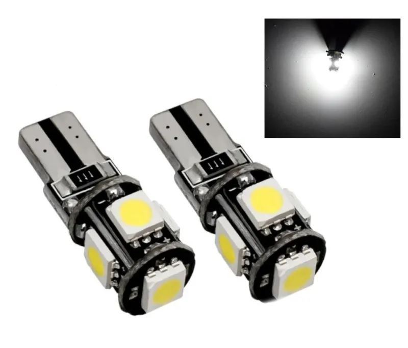 Комплект от 2 броя Лед Крушки За Габарит Т10 W5W LED 5 SMD Canbus 12V Бяла Светлина в блистер - 1