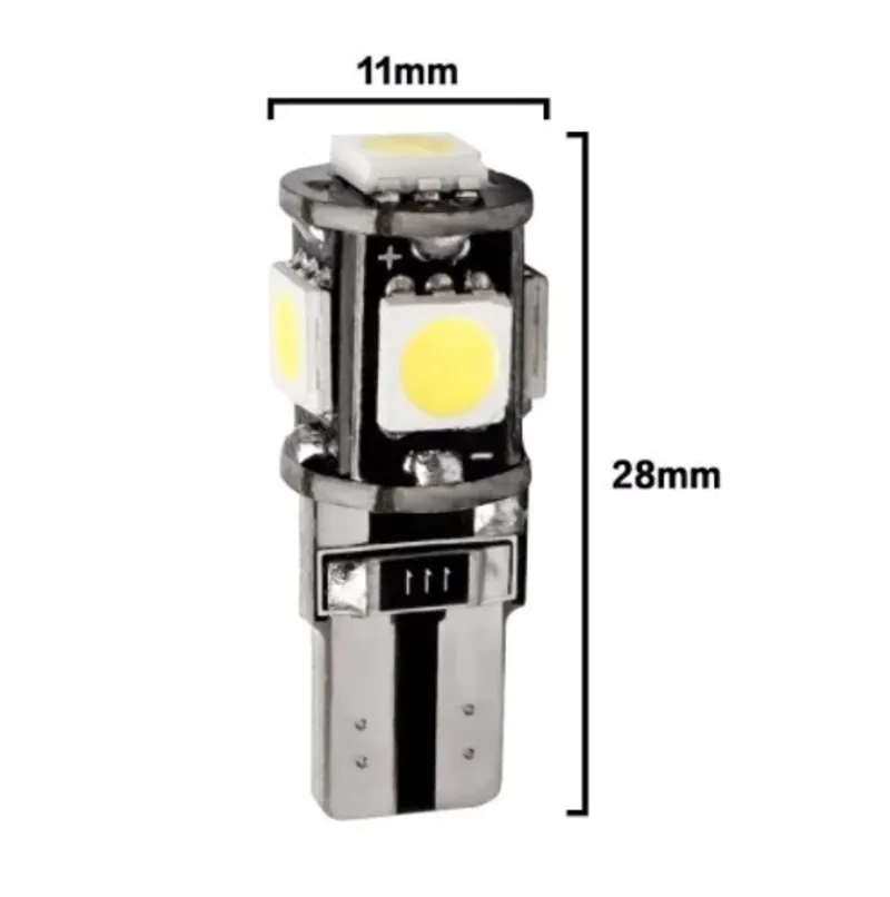 Комплект от 2 броя Лед Крушки За Габарит Т10 W5W LED 5 SMD Canbus 12V Бяла Светлина в блистер - 3