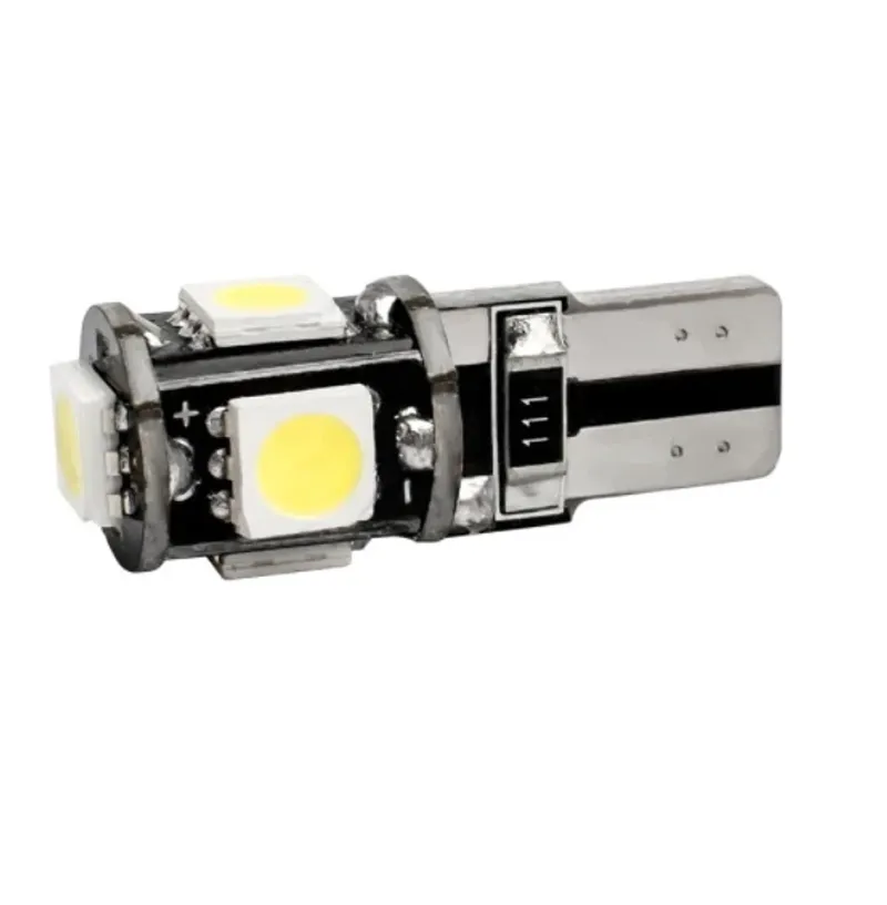 Комплект от 2 броя Лед Крушки За Габарит Т10 W5W LED 5 SMD Canbus 12V Бяла Светлина в блистер - 5