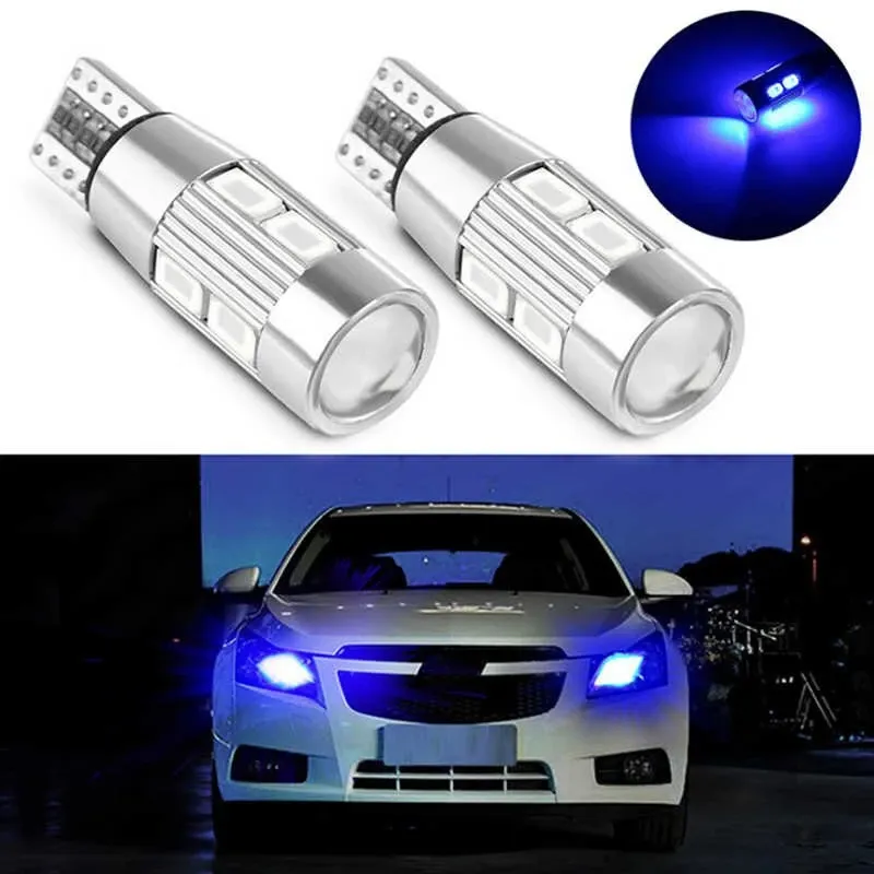 Комплект от 2 броя Лед Крушки За Габарит Т10 W5W LED 10 SMD Canbus 12V Синя Светлина в блистер - 1
