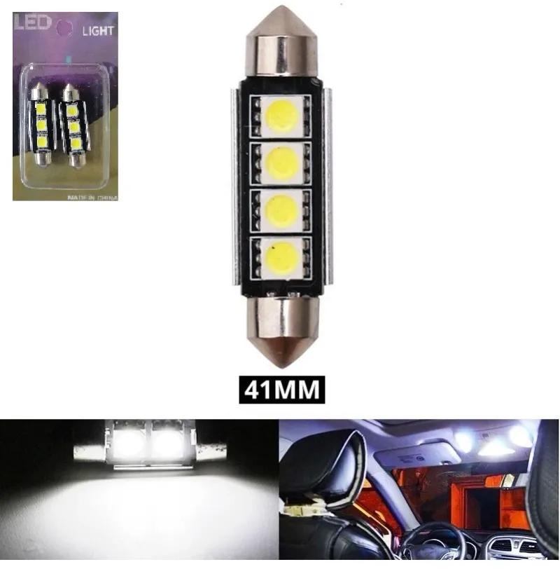 Комплект от 2 броя LED Лед Диодни Крушки 3 SMD 5050 41мм 12V Бяла Светлина Canbus Error Free Bez Грешки в блистер - 0
