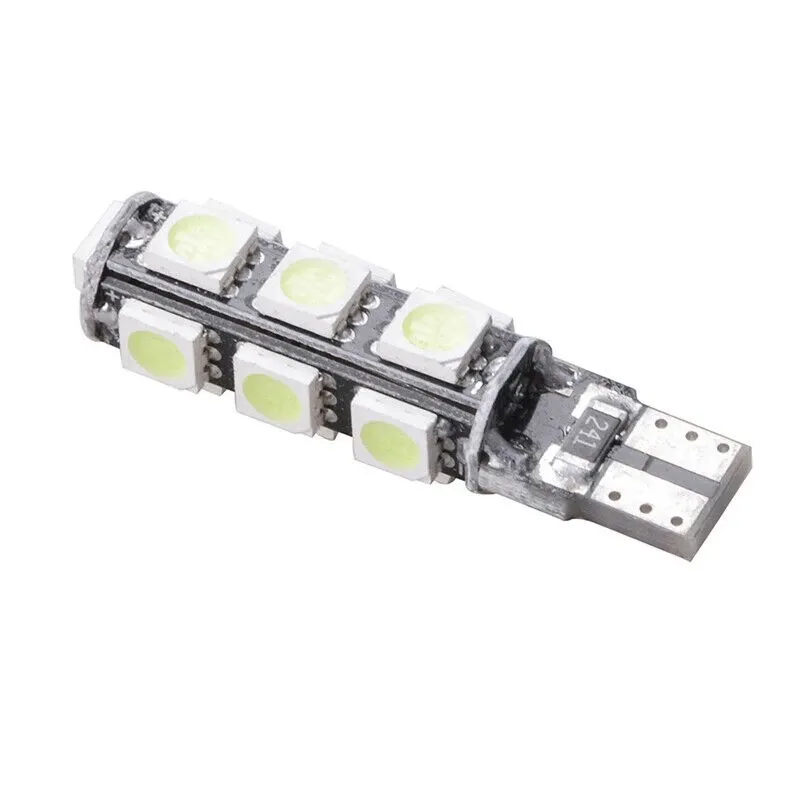 Комплект от 2 броя LED Лед Диодни Крушки За Габарит Т10 W5W 13 SMD 12V Бял Цвят Светлина Canbus - Error free Без грешки в Блистер - 4