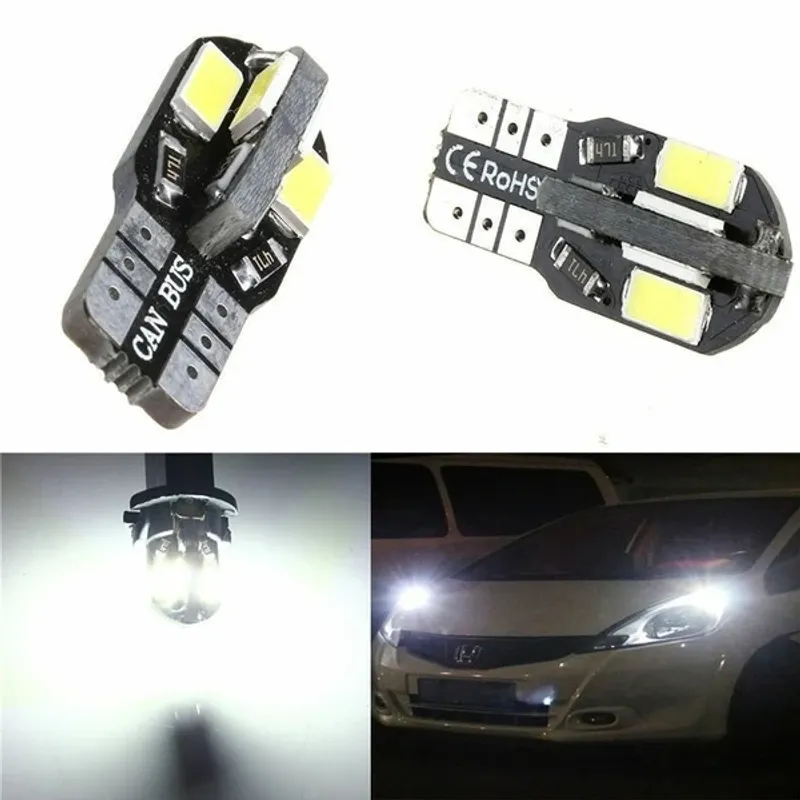 Комплект от 2 броя Лед Крушки За Габарит Т10 W5W LED 8 SMD 5730 Canbus 12V Бяла Светлина Error free Без грешки в Блистер - 2