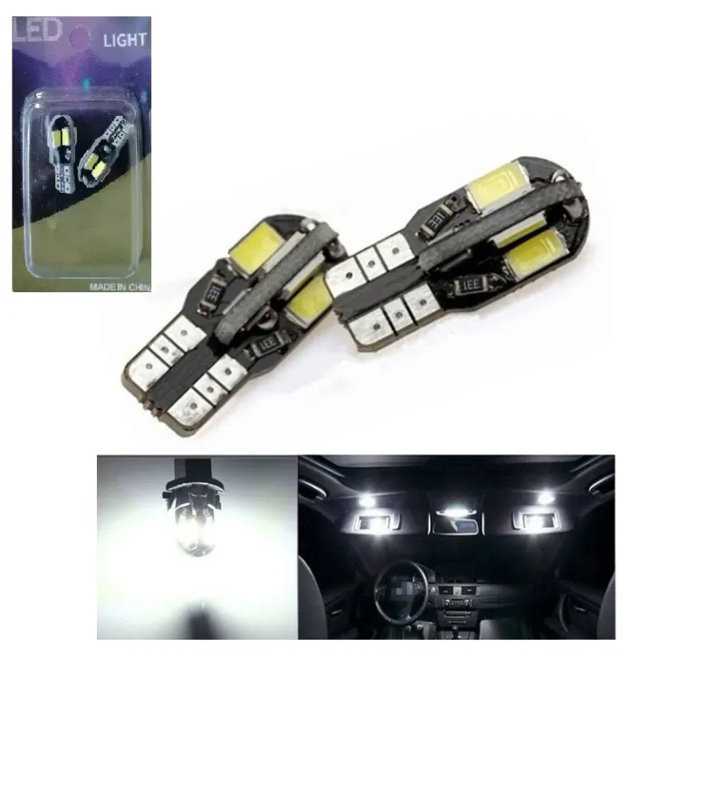 Комплект от 2 броя Лед Крушки За Габарит Т10 W5W LED 8 SMD 5730 Canbus 12V Бяла Светлина Error free Без грешки в Блистер - 0