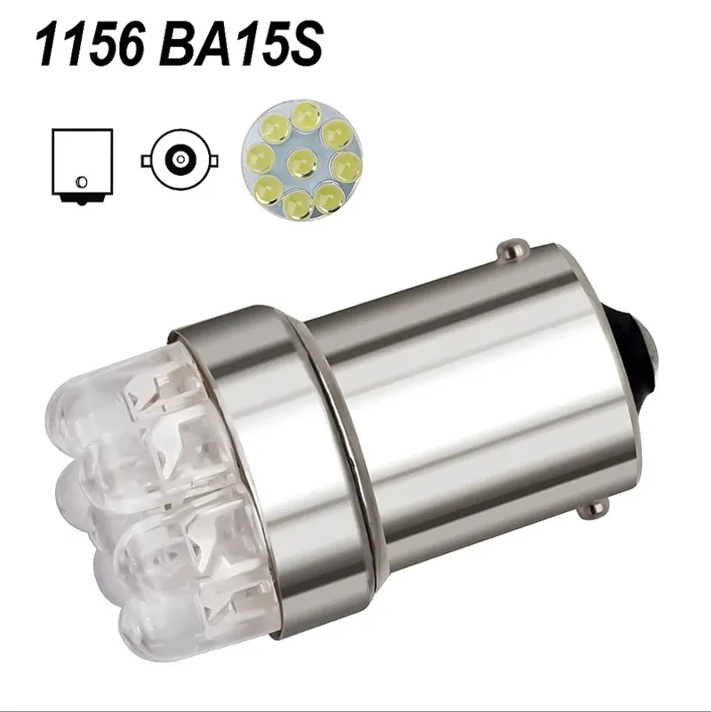 Комплект от 2 броя LED Лед Крушки за Mигач Стоп Габарит Халоген 9 LED 1156 BA15S 12V Бяла Светлина в Блистер - 3