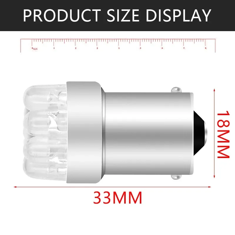 Комплект от 2 броя LED Лед Крушки за Mигач Стоп Габарит Халоген 9 LED 1156 BA15S 12V Червена Светлина в Блистер - 4