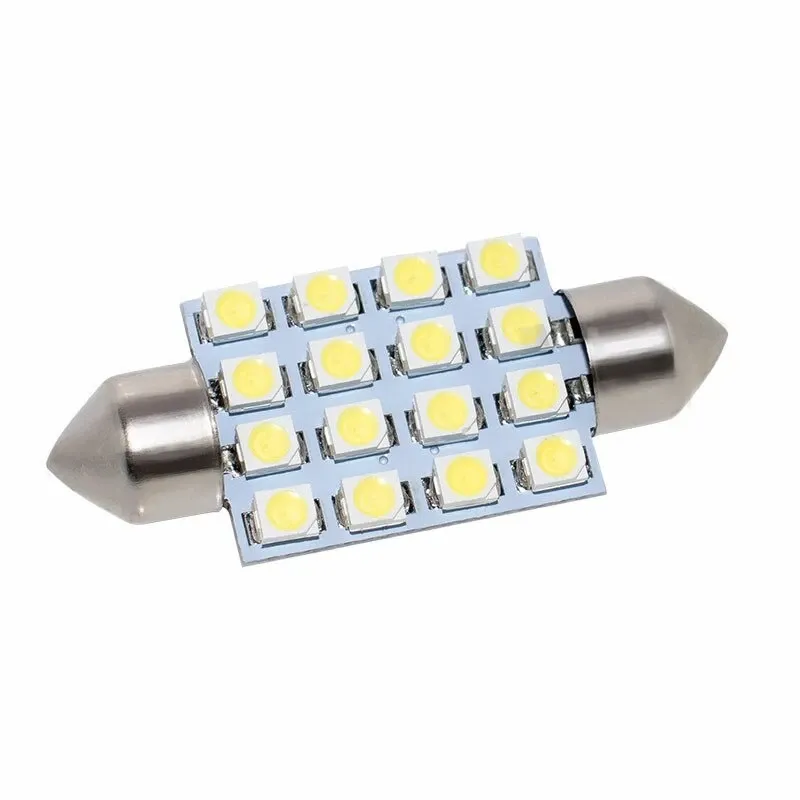 Комплект от 2 броя LED Лед Диодни Крушки 16 SMD 5050 36мм 12V Бяла Светлина в блистер - 3