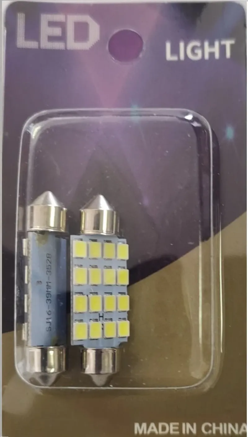 Комплект от 2 броя LED Лед Диодни Крушки 16 SMD 5050 39мм 12V Бяла Светлина в блистер - 5