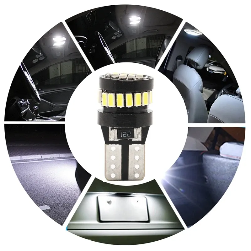 Комплект от 2 броя LED Лед Диодни Крушки За Габарит Т10 W5W 24 SMD 12V Canbus - Error free Без грешки Бяла Светлина в блистер - 4