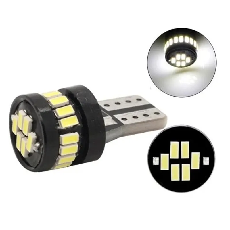 Комплект от 2 броя LED Лед Диодни Крушки За Габарит Т10 W5W 24 SMD 12V Canbus - Error free Без грешки Бяла Светлина в блистер - 5